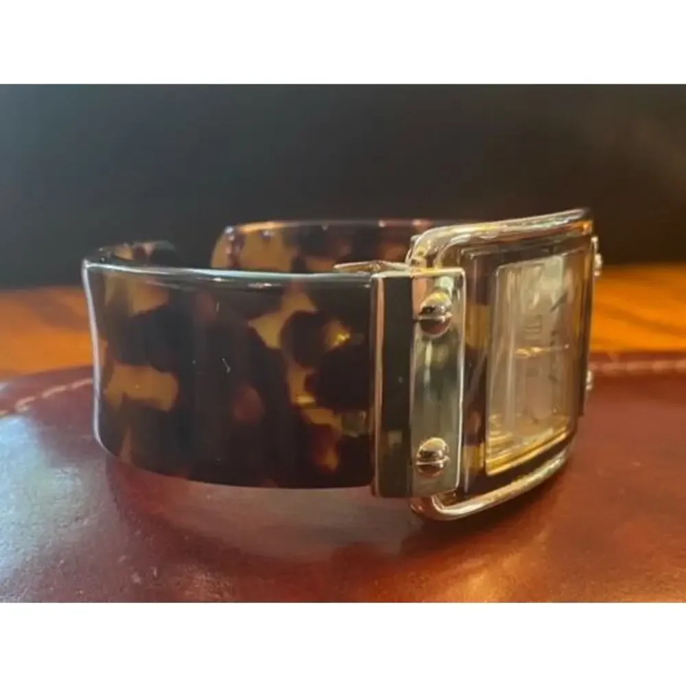 Women's Gold Tone Studio Time Watch, Tortoise Pattern Lucite Band and Bezel